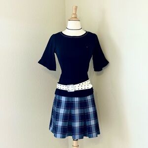 Vintage Pleated Navy and Red Plaid Skirt